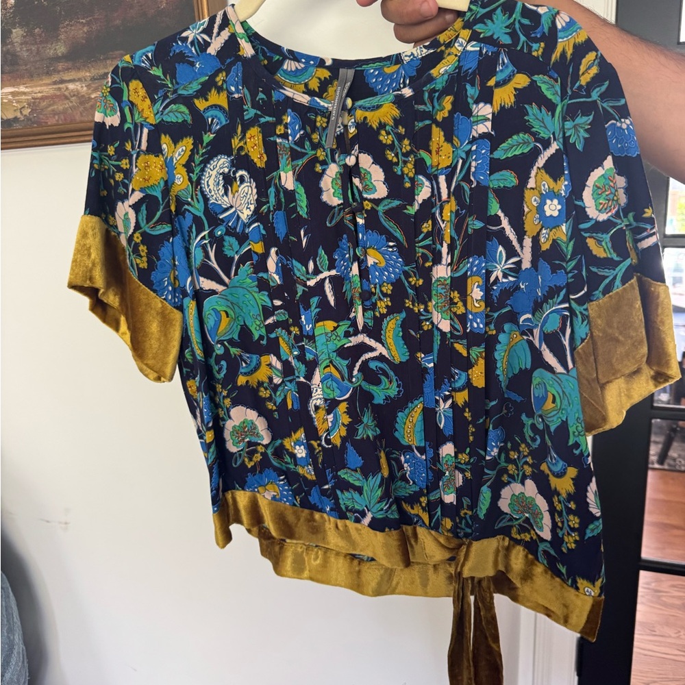 Floral Blue and Gold Women's Top